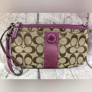 Coach Signature Brown/Wine Wristlet Purse 5x9x1